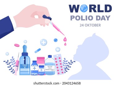 Antecedentes del Día Mundial de la Polio, celebrado el 24 de octubre, Medicina a Enfermedades Amenazadoras de la Vida Causadas por el Poliovirus. Ilustración vectorial