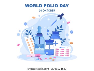 Antecedentes del Día Mundial de la Polio, celebrado el 24 de octubre, Medicina a Enfermedades Amenazadoras de la Vida Causadas por el Poliovirus. Ilustración vectorial