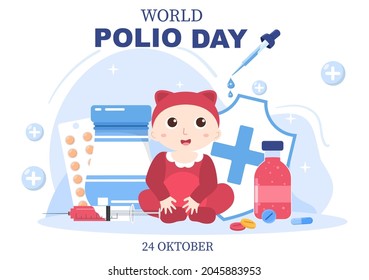 Antecedentes del Día Mundial de la Polio, celebrado el 24 de octubre, Medicina a Enfermedades Amenazadoras de la Vida Causadas por el Poliovirus. Ilustración vectorial