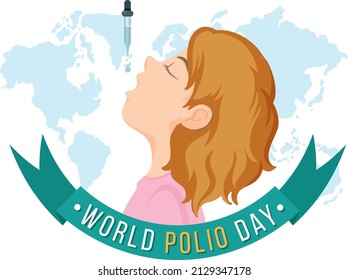World Polio Day banner with a boy receiving oral polio vaccine illustration