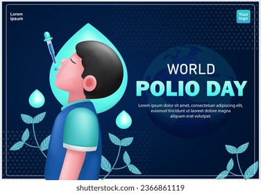 Día Mundial de la Polio. Niño que recibe la vacuna oral contra la polio. 3d vector, adecuado para elementos de salud, educación y diseño