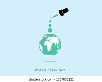 Día mundial de la polio. icono de mapa del mundo y de caída. ilustraciones vectoriales.