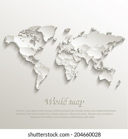 World political map card paper 3D natural vector individual states separate