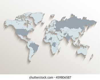 World political map white blue 3D vector