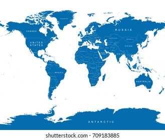 World political vector map with sovereign area names