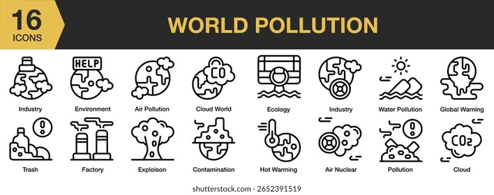 Conjunto de ícones de Poluição Mundial. Coleção Editável De Ícones De Traçado. Inclui mundo, ecologia, ambiente, poluição, terra e muito mais. Contornar coleção de vetores de ícones.