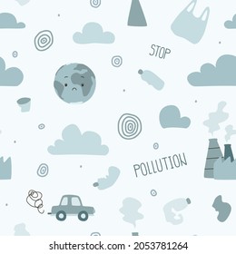 World pollution problem pattern. Seamless texture for textile, fabric, apparel, wrapping, paper, stationery.