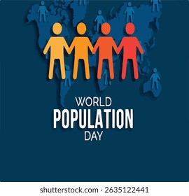 Consciência da população mundial - Ilustração plana moderna para a campanha social - Humanidade em harmonia - Pessoas de mãos dadas ao redor do vetor da Terra - Comunidade global pacífica - Vetor do Dia Mundial da População