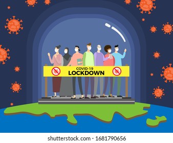 World population being quarantined due to novel coronavirus or covid-19 outbreak. stay safe in quarantine. vector concept.