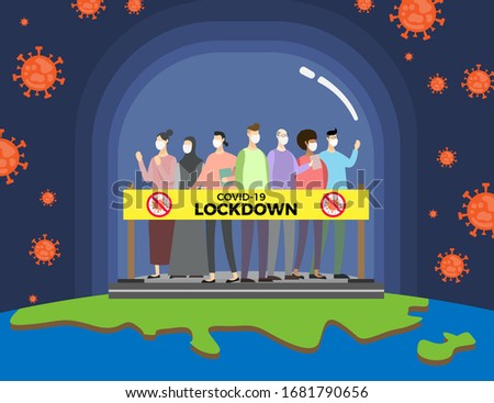 World population being quarantined due to novel coronavirus or covid-19 outbreak. stay safe in quarantine. vector concept.