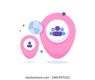 world Population concept. The world's population is increasing and growing. illustration of location symbols with and symbols of residents or people. conditions and growth. concept design. graphic