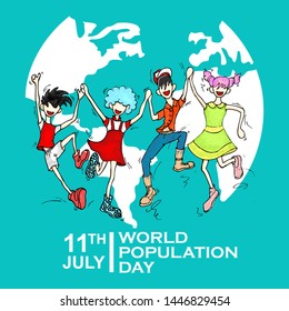 World Population Day, 11 July, Hand Drawn sketch vector