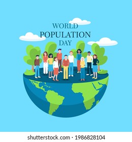 World population day 11 July, Hand Drawn Cartoon Vector illustration.Poster Or banner.  The world, vector Illustration. Vector Design EPS 10