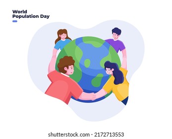 World Population Day at 11 July Vector Flat illustration with People Holding Hand Each Other around the earth.
Suitable for web, poster, banner, greeting card, social media, etc.