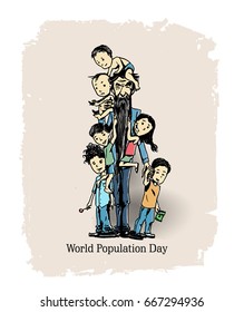 World population day 11 July, Hand Drawn Sketch Vector illustration.
