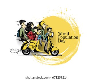 World population day 11 July, Hand Drawn Sketch Vector illustration.