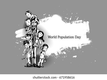 World Population Day, 11 July, Hand Drawn Sketch Vector illustration.