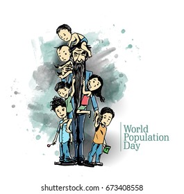 World Population Day, 11 July, Hand Drawn Sketch Vector illustration.