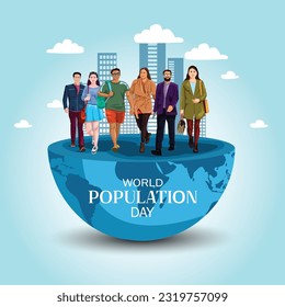 World Population Day 11th July people With half globe. abstract Vector Illustration.