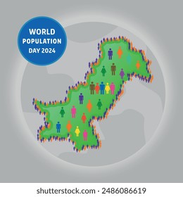 World Population Day 2024. Pakistan Map With Male Female and Icon. Victor Illustration.