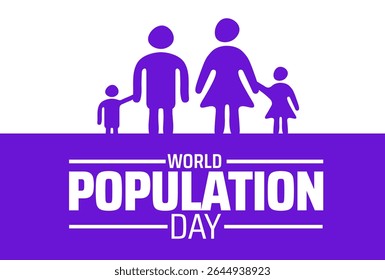 Plano de fundo ou design de banner do Dia Mundial da População.  Ícone familiar estilizado Pais e filhos sobre fundo branco, simbolizando a demografia e a comunidade global.
