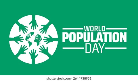Plano de fundo ou design de banner do Dia Mundial da População. Mãos Diversas Abraçando o Ícone do Globo em Fundo Verde, Simbolizando a Unidade Global e a Conexão Humana.