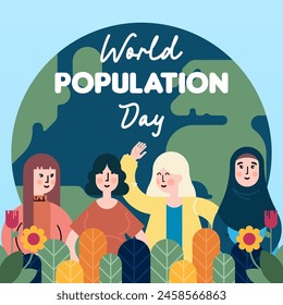 Fondo del Día Mundial de la Población. Ilustración para la sensibilización del día mundial de la población
