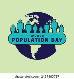 World population day background with world map and paper people