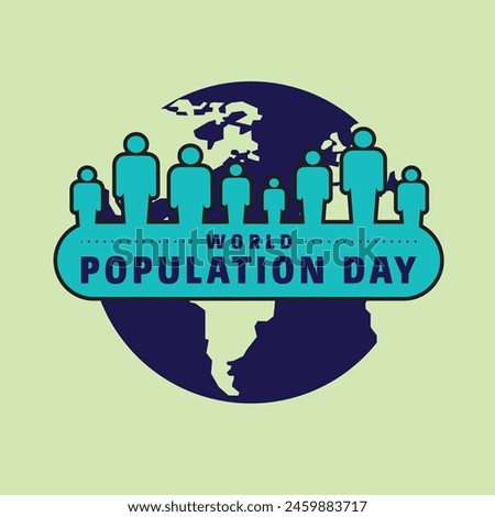 World population day background with world map and paper people