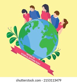 World population day banner isometric 3d vector illustration concept for banner, website, illustration, landing page, flyer, etc.
