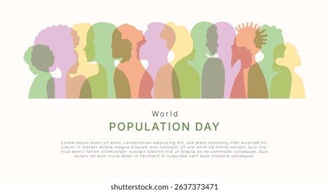 World Population Day banner template with typography. Diverse people silhouette.