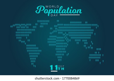 World Population Day, blue map background, poster, vector illustration