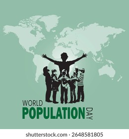 World Population Day Celebrating creative concept Large and diverse group of people around world map