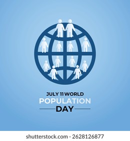 Dia Mundial da População. Celebrando a Unidade Global e a Consciência em 11 de julho. Banner, cartões, impressões, mídias sociais, cartaz, folheto e modelo de design de fundo.