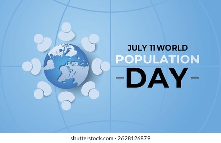 Dia Mundial da População. Celebrando a Unidade Global e a Consciência em 11 de julho. Banner, cartões, impressões, mídias sociais, cartaz, folheto e modelo de design de fundo.