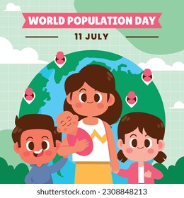 Día Mundial de la Población. diseño de concepto creativo. pancarta, afiche. Ilustración vectorial. 11 de julio. 11 de julio. Antecedentes del concepto del Día Mundial de la Población. crecimiento demográfico. aumento de la población. gente.