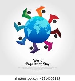 World population day design vector with world map and people silhouette. World population day background vector