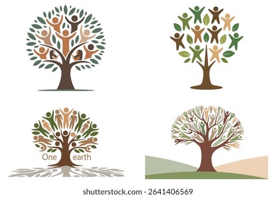 World Population Day – Diverse People as Tree Leaves Symbolizing Growth, Unity, and Sustainability in Flat Vector