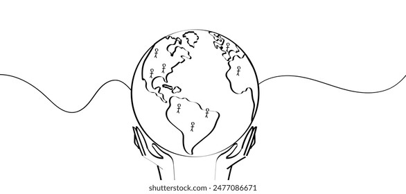 World Population Day Drawing Line Vector Illustration