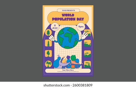 World Population Day Flyer. Template for invitation, cover, banner, poster, flyer. Vector illustration.