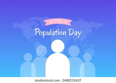 World population day gradient background with world map and people