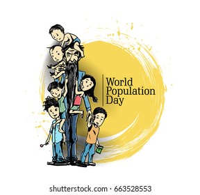World Population Day, Hand Drawn Sketch Vector illustration.