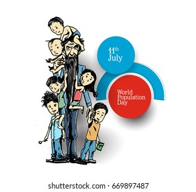 World Population Day, Hand Drawn Sketch Vector illustration.