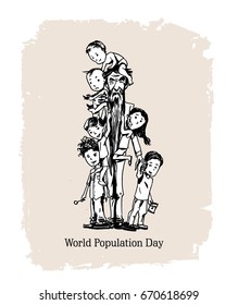 World Population Day, Hand Drawn Sketch Vector illustration.