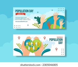 World Population Day Horizontal Banner Cartoon Hand Drawn Templates Background Illustration
