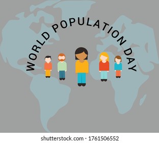 world population day illustrations  with map and people 