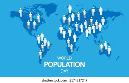 World population day world map and people, vector art illustration.