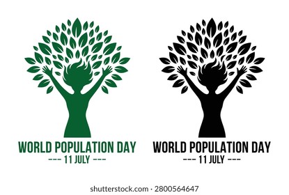 World Population Day observed on July 11, symbolized by a human silhouette with tree leaves, signifying growth and sustainability, raising awareness about global population issues.