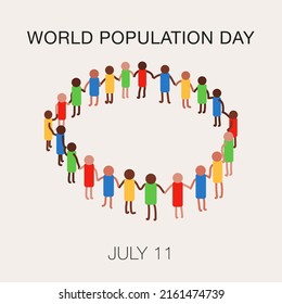 World Population day on July 11th seeks to raise awareness of global population issues. Group of diverse people holding hands. Vector illustration Background design for poster, card, banner

