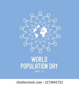 World population day people together around the blue globe blue background